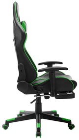 Cadeira de gaming c/ apoio de pés couro artificial preto/verde