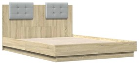 Estrutura cama c/ cabeceira/luzes LED 135x190cm carvalho sonoma