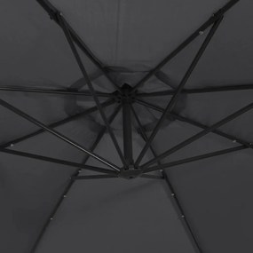 Guarda-sol cantilever c/ luzes LED e poste de aço 300 cm preto