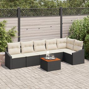 Conjunto de Sofá de Jardim de 7 Peças com Almofadas Preto Rattan Sinté