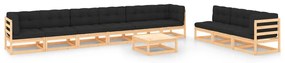 10 pcs conjunto lounge de jardim c/ almofadões pinho maciço