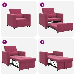 Sofá-Cama Único Conversível 3 em 1 Vinho Vermelho Veludo