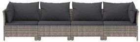 4 pcs conjunto lounge de jardim c/ almofadões vime PE cinzento