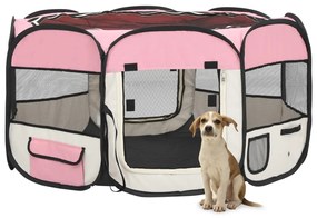 Parque dobrável p/ cão c/ saco de transporte 125x125x61cm rosa