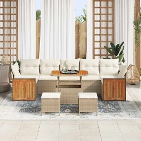 Conjunto de Sofás de Jardim vidaXL 10 Peças com Almofadas Bege Rattan