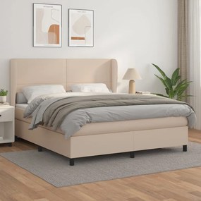 vidaXL Cama com molas/colchão 160x200 cm couro artificial cappuccino