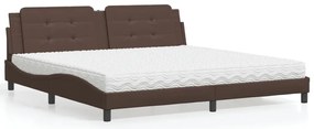 Cama com colchão 200x200 cm couro artificial castanho