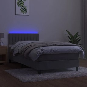 Cama box spring c/ colchão/LED 80x200 cm veludo cinzento-claro