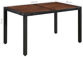 7 pcs conjunto jantar exterior vime PE e madeira acácia preto