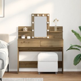 Mesa de Maquilhagem com LED Carvalho Artesanal 100x40x130 cm