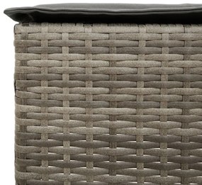 3 pcs conjunto de bar p/ jardim c/ almofadões vime PE cinzento