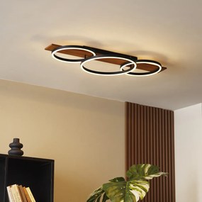 Plafon de design preto redondo com LED regulável em 3 níveis e 3 luzes - Nimue