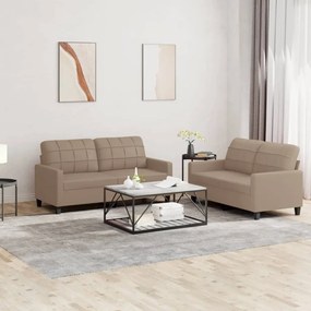 3201362 vidaXL 2 pcs conjunto sofás c/ almofadões couro artif. cor cappuccino