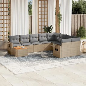 10 pcs conjunto de sofás p/ jardim com almofadões vime PE bege