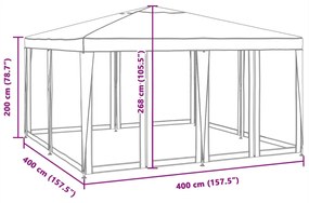 Tenda p/ festas c/ 8 paredes laterais malha 4x4 m PEAD vermelho