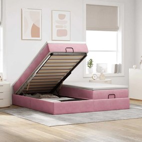 vidaXL Estrutura de cama otomana com colchões 160x200 cm veludo rosa