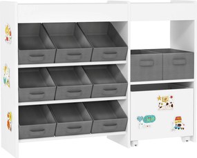 AIYAPLAY Organizador de Brinquedos para Crianças com 11 Cestas Amovíveis Compartimentos e Autocolantes 105x30x80 cm Branco e Cinza | Aosom Portugal