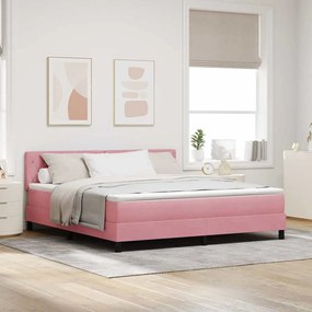 Cama Box Spring com Colchão e LED Rosa 180x200 cm Veludo