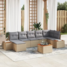 Conjunto de Sofá de Jardim de 8 Peças com Almofadas Bege Rattan Sintét