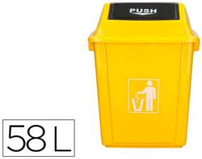 Contentor de Lixo Q-connect Plástico com Tampa de Empurrar 58 Litros 470x330x760 mm Amarelo