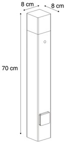 Balizador moderno para exterior preto com vidro fumê 70cm com sensor crepuscular IP44 - Denmark Moderno
