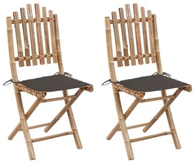 vidaXL Cadeiras de jardim dobráveis c/ almofadões 2 pcs bambu