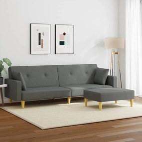 Sofá-cama de 2 lugares c/ apoio de pés tecido cinzento-escuro
