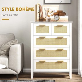 Cómoda com 5 gavetas, puxadores em madeira maciça e corrediças metálicas, para escritório, sala de estar ou quarto, 77 x 37 x 104 cm, branca
