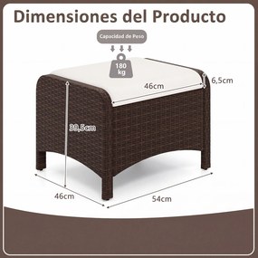 Conjunto de 2 Pufes Retangulares Jardim, 54 x 46 x 39,5 cm, Almofadas Removíveis, Branco e castanho