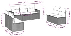 7 pcs conjunto de sofás p/ jardim c/ almofadões vime PE preto