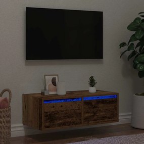 vidaXL Móvel de TV com luzes LED 75x35,5x25 cm madeira velha