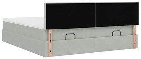 Estrutura cama otomana colchões 160x200cm veludo cinzento claro