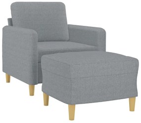 Poltrona com apoio de pés 60 cm tecido cinzento-claro