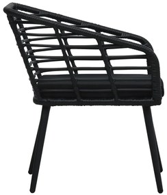 Cadeiras de jardim com almofadões 2 pcs vime PE preto