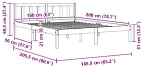Estrutura de cama em pinho maciço 160x200 cm branco
