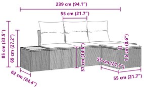 Conjunto de Sofá de Jardim de 4 Peças com Almofadas Preto Rattan Poli