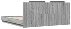 Estrutura de cama c/ cabeceira/luzes LED 200x200cm cinza sonoma