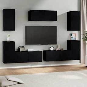 vidaXL Conjunto móveis de TV 7 pcs madeira processada preto