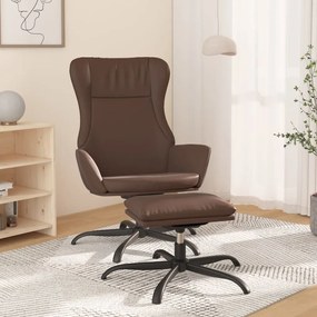 Cadeira descanso +banco pés couro artificial castanho brilhante