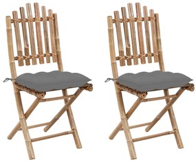 Cadeiras de jardim dobráveis c/ almofadões 2 pcs bambu