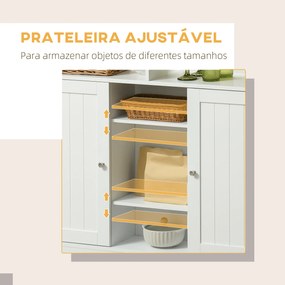 HOMCOM Ilha de Cozinha com Rodas Carrinho de Cozinha com Bancada de Madeira de Borracha Dobrável 2 Portas e Prateleiras Abertas 110x66x97 cm Branco e Madeira