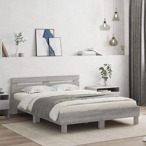 Estrutura cama c/ cabeceira/luzes LED 150x200cm cinzento sonoma