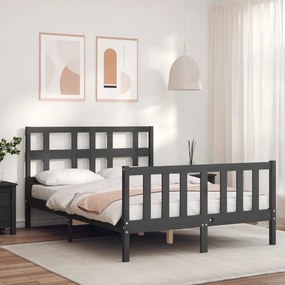 Estrutura de cama com cabeceira 140x190 cm madeira maciça cinza