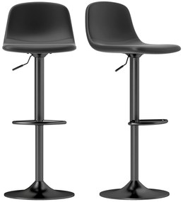 Conjunto 2 Bancos de Bar Reguláveis em Altura 84-104 cm com Encosto e Apoio para os Pés Estofadas em PU Giratórias em 360° Preto