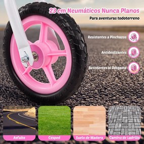 Bicicleta de Equilíbrio Infantil, 73 x 44 x 50 cm, Quadro Metálico Ultraleve, Cor-de-rosa