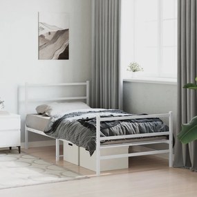 Estrutura de cama com cabeceira e pés 100x190 cm metal branco