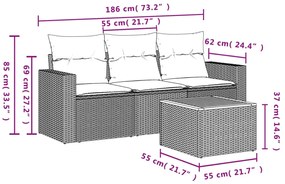 4 pcs conj. sofás jardim c/ almofadões vime PE bege misturado