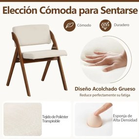 Conjunto de 2 cadeiras dobráveis para sala de jantar com pernas de madeira, assento e encosto acolchoados, modernas e portáteis Castanho