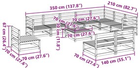 11 pcs conjunto sofás de jardim madeira de pinho castanho mel