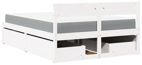 Cama com gavetas e colchão 120x190 cm pinho maciço branco